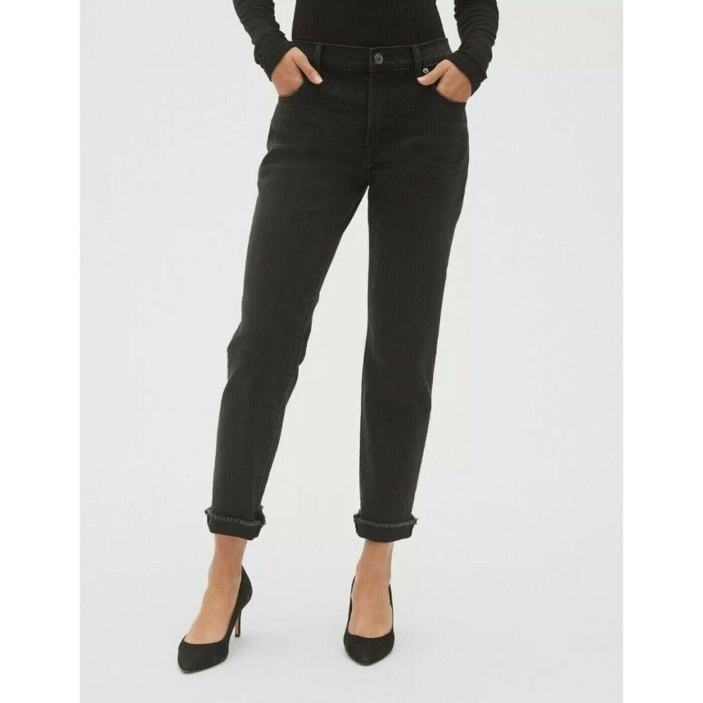GAP Denim Best Girlfriend Faded Black Jeans Straight Leg Raw Hem Size 32R